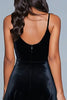 Load image into Gallery viewer, Black Spaghetti Straps Velvet A-Line Tea Length Holiday Party Dress