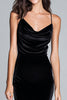Load image into Gallery viewer, Black Spaghetti Straps Velvet Tea Length Holiday Party Dress with Slit