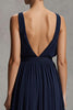 Load image into Gallery viewer, Navy Deep V-Neck Chiffon Sheath Long Formal Dress with Slit