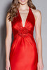 Load image into Gallery viewer, Red Halter Satin Mermaid Long Formal Dress with 3D Flower