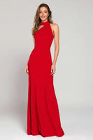 Load image into Gallery viewer, Elegant Red High Neck Satin Mermaid Long Formal Dress