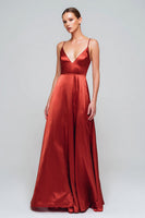 Load image into Gallery viewer, Red Spaghetti Straps Satin A-Line Long Formal Dress