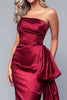 Load image into Gallery viewer, Burgundy Strapless Mermaid Satin Long Formal Dress with Side Cape