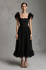 Load image into Gallery viewer, Black Square Neck A-Line Tulle Long Formal Dress with Ruffles