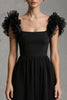 Load image into Gallery viewer, Black Square Neck A-Line Tulle Long Formal Dress with Ruffles