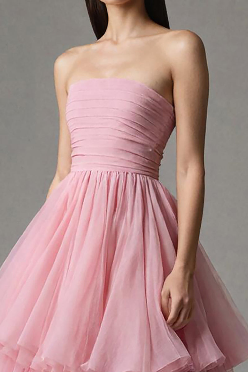 Load image into Gallery viewer, Pink Strapless A-Line Tulle Ruffled Ankle Length Pageant Dress