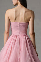 Load image into Gallery viewer, Pink Strapless A-Line Tulle Ruffled Ankle Length Pageant Dress