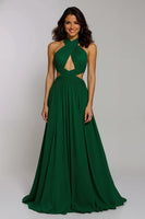 Load image into Gallery viewer, Dark Green Halter Chiffon Cut-Out A-Line Long Holiday Party Dress
