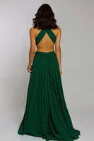Load image into Gallery viewer, Dark Green Halter Chiffon Cut-Out A-Line Long Holiday Party Dress