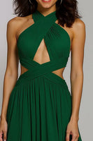 Load image into Gallery viewer, Dark Green Halter Chiffon Cut-Out A-Line Long Holiday Party Dress