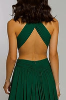 Load image into Gallery viewer, Dark Green Halter Chiffon Cut-Out A-Line Long Holiday Party Dress