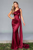 Load image into Gallery viewer, Burgundy One Shoulder Satin Mermaid Formal Dress with Side Cape