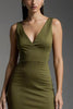 Load image into Gallery viewer, Simple Olive V-Neck Satin Mermaid Formal Dress with Slit