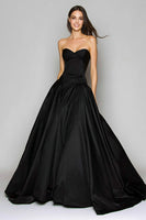 Load image into Gallery viewer, Black Sweetehart A-Line Satin Long Formal Dress