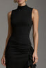 Load image into Gallery viewer, Black High Neck Mermaid Ruffled Satin Long Formal Dress with Slit