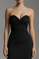 Load image into Gallery viewer, Black Sweetheart Ruched Mermaid Ruffled Long Formal Dress