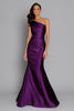 Load image into Gallery viewer, Purple One Shoulder Satin Mermaid Long Formal Dress
