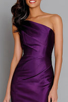 Load image into Gallery viewer, Purple One Shoulder Satin Mermaid Long Formal Dress