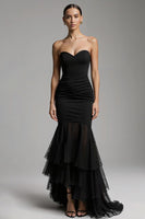 Load image into Gallery viewer, Black Sweetheart Mermaid Ruffled Long Formal Dress