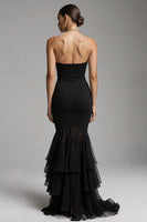 Load image into Gallery viewer, Black Sweetheart Mermaid Ruffled Long Formal Dress