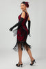 Load image into Gallery viewer, Sparkly Black Red Fringed Short 1920s Dress with 20s Accessories Set