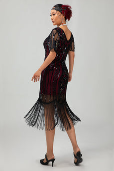 Sparkly Black Golden Bodycon Sequins Short 1920s Dress with Sleeves