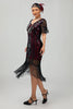 Load image into Gallery viewer, Sparkly Black Burgundy Fringed Short Sleeves 1920s Dress with Sequins