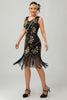 Load image into Gallery viewer, Sparkly Black Golden Sequins Fringed Flapper Dress with Fringes