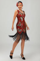 Load image into Gallery viewer, Sparkly Black Golden Sequins Fringed Flapper Dress with Fringes