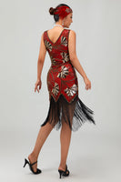 Load image into Gallery viewer, Sparkly Black Golden Sequins Fringed Flapper Dress with Fringes