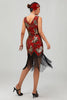 Load image into Gallery viewer, Sparkly Red Gold Fringed Short 1920s Dress with Sequins