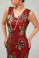Load image into Gallery viewer, Sparkly Red Gold Fringed Short 1920s Dress with Sequins