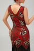 Load image into Gallery viewer, Sparkly Red Gold Fringed Short 1920s Dress with Sequins