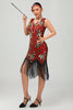 Load image into Gallery viewer, Sparkly Red Gold Fringed Short 1920s Dress with Sequins