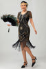 Load image into Gallery viewer, Sparkly Black Golden Sequins Scoop Neck Flapper Dress with Fringes