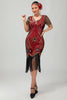Load image into Gallery viewer, Sparkly Black Golden Sequins Scoop Neck Flapper Dress with Fringes