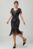 Load image into Gallery viewer, Sparkly Black Red Fringed Sequined Short 1920s Dress with Sleeves
