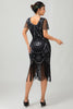 Load image into Gallery viewer, Sparkly Black Red Fringed Bodycon Short 1920s Dress with Sleeves