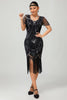 Load image into Gallery viewer, Sparkly Black Red Fringed Bodycon Short 1920s Dress with Sleeves