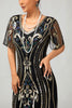 Load image into Gallery viewer, Sparkly Black Golden Bodycon Sequins Short 1920s Dress with Sleeves