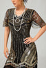 Load image into Gallery viewer, Sparkly Black Red Bodycon Fringed Flapper Dress with Sleeves