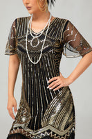 Load image into Gallery viewer, Sparkly Black Red Bodycon Fringed Flapper Dress with Sleeves
