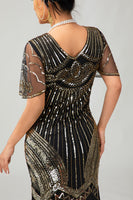 Load image into Gallery viewer, Sparkly Black Red Bodycon Fringed Flapper Dress with Sleeves