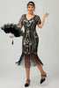 Load image into Gallery viewer, Sparkly Black Burgundy Fringed Short Sleeves 1920s Dress with Sequins
