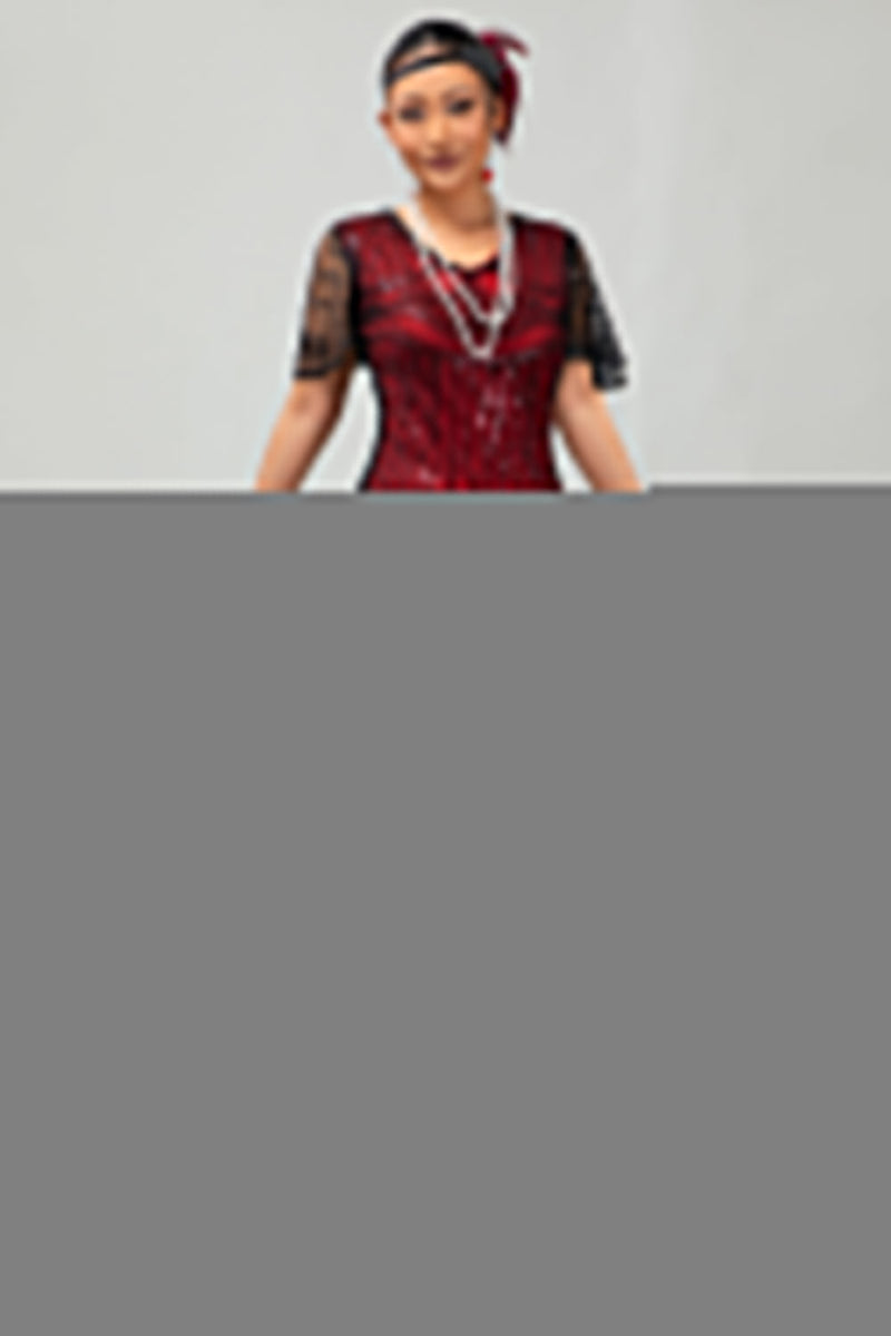 Load image into Gallery viewer, Sparkly Black Golden Sequins V-Neck Flapper Dress with Fringes