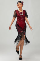 Load image into Gallery viewer, Sparkly Black Red Bodycon Fringed Flapper Dress with Sleeves