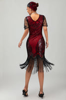 Load image into Gallery viewer, Sparkly Black Golden Sequins V-Neck Flapper Dress with Fringes