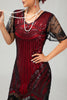 Load image into Gallery viewer, Sparkly Black Golden Sequins V-Neck Flapper Dress with Fringes