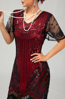 Load image into Gallery viewer, Sparkly Black Red Bodycon Fringed Flapper Dress with Sleeves