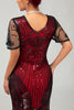 Load image into Gallery viewer, Sparkly Black Red Bodycon Fringed Flapper Dress with Sleeves